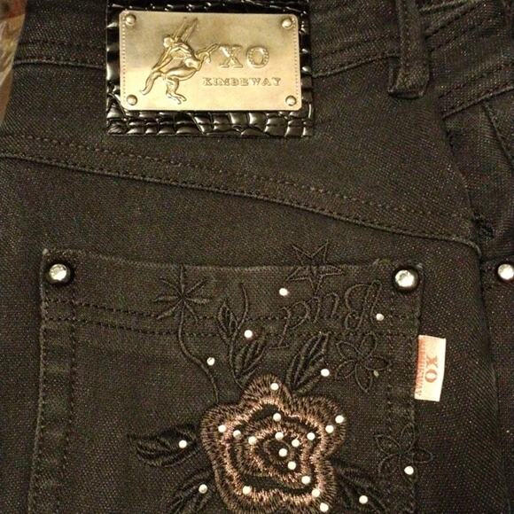 Rare XO Kimbeway BLACK Jeans Sz 26 Sparkle Rhinestones Skinny Moto Punk Y2K Vntg - Picture 11 of 11